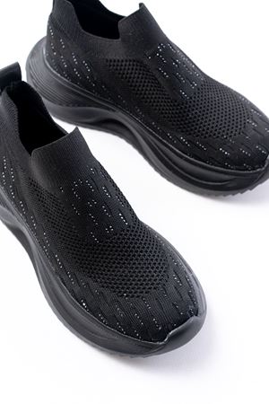 DM-707  Siyah Fileli Faillant Taban Taş Aksesuarlı Günlük Spor Ayakkabı 