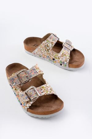 DN-07 Bej Günlük  Taş Aksesuarlı Kadın Terlik   