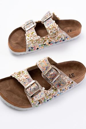 DN-07 Bej Günlük  Taş Aksesuarlı Kadın Terlik   