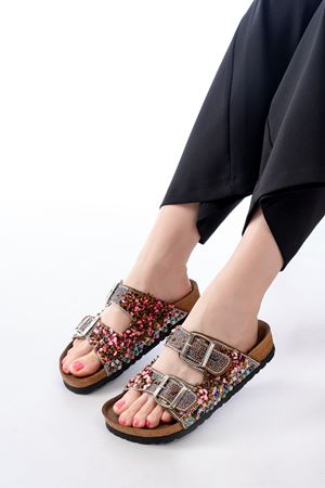 DN-07 Taba Günlük  Taş Aksesuarlı Kadın Terlik  