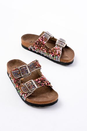 DN-07 Taba Günlük  Taş Aksesuarlı Kadın Terlik  