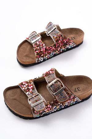 DN-07 Taba Günlük  Taş Aksesuarlı Kadın Terlik  