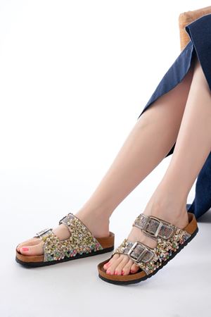 DN-07 Vizon Günlük  Taş Aksesuarlı Kadın Terlik   