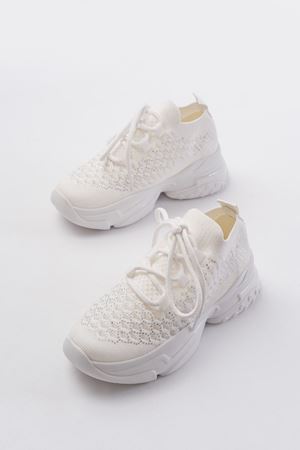 SP-2024 Beyaz Günlük Bağcıklı Fileli Taş Aksesuarlı Kadın Spor Ayakkabı   
