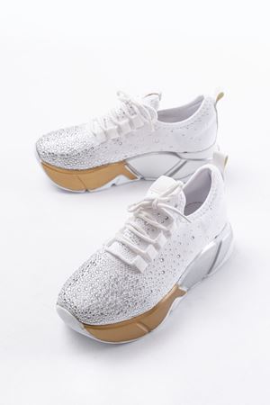 RS-403  Beyaz Bağcıklı Fileli Gümüş Taşlı Günlük Kadın Spor