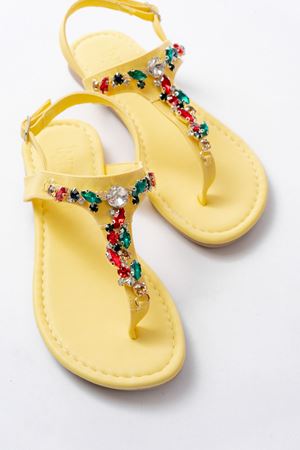 152-1110 Sarı Multi Taşlı Parmak Arası Kadın Sandalet 