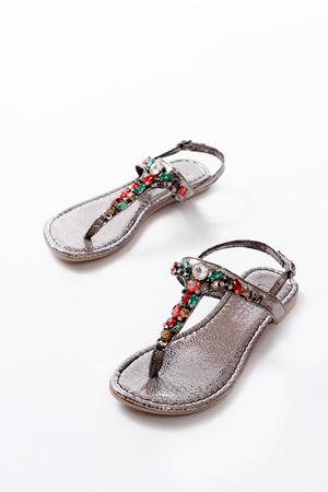 152-1110 Platin Multi  Taşlı Parmak Arası Kadın Sandalet  