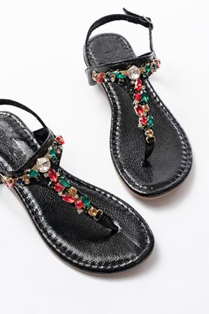 152-1110 Siyah Multi Cam Kırığı Taşlı Parmak Arası Kadın Sandalet   