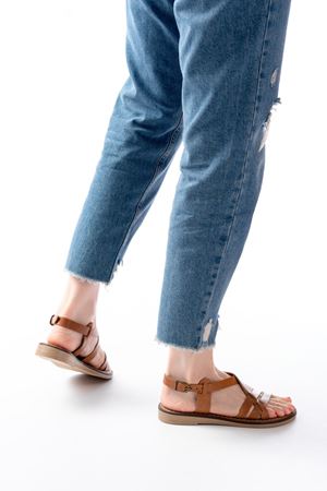 205-05 Taba Ortopedik Hakiki Deri Kadın Sandalet 