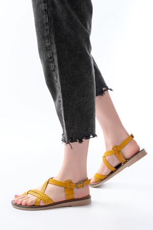 205-09 Hardal Ortopedik Hakiki Deri Kadın Sandalet 