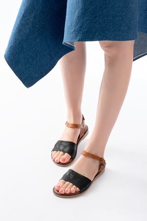 205-012 Siyah Ortopedik Hakiki Deri Kadın Sandalet  