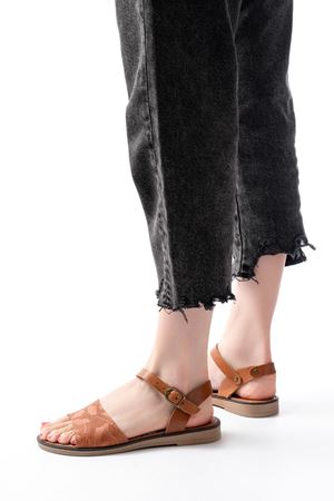 205-012 Taba Ortopedik Hakiki Deri Kadın Sandalet   