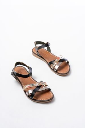 205-015 Siyah Garni Ortopedik Hakiki Deri  Kadın Sandalet 