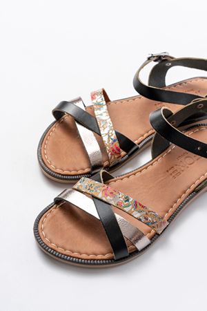 205-015 Siyah Garni Ortopedik Hakiki Deri  Kadın Sandalet 