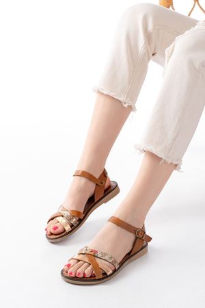 205-015 Taba Garni Ortopedik Hakiki Deri Kadın Sandalet 