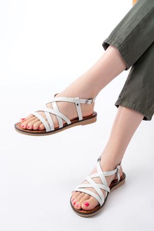 205-017 White Orthopedic Genuine Leather Women's Sandals