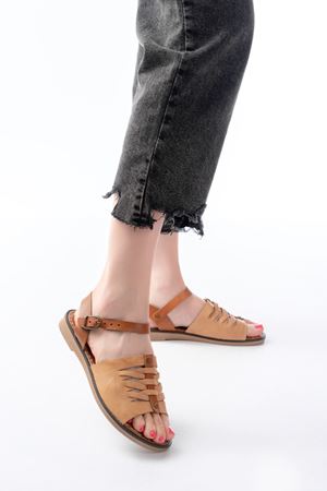 205-029 Beige Orthopedic Genuine Leather Women's Sandals