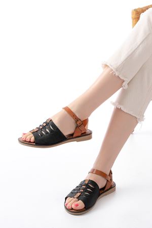 205-029 Black Orthopedic Genuine Leather Women's Sandals