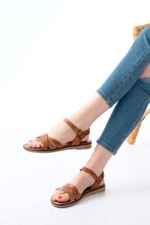 205-037 Tan Genuine Leather Orthopedic Sole Women Sandals
