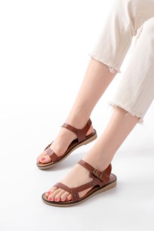 205-090 Dark Brown Genuine Leather Buckle Women's Sandals