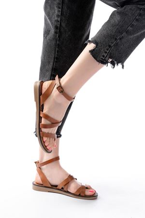 205-209 Tan Genuine Leather Buckle Flip Flops