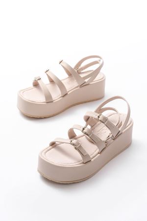 861-1222 Bej Tokalı Bilekten Bağlamalı Dolgu Kadın Sandalet