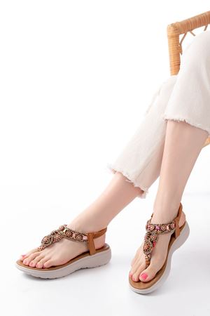 DM-609 Tan Back Elasticated Flip Flop Sandals