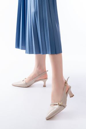 H-470 Bej Rugan Baret Tokalı Arkası Açık Günlük Kadın Sandalet 