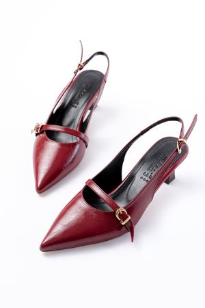 H-470 Bordo Rugan Baret Tokalı Arkası Açık Günlük Kadın Sandalet  