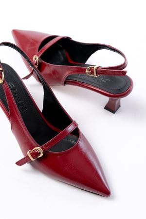 H-470 Bordo Rugan Baret Tokalı Arkası Açık Günlük Kadın Sandalet  