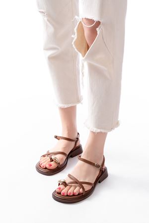 S-101 Taba Parmak Arası Taş Detaylı Günlük Kadın Sandalet  