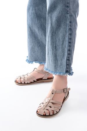 205-02 Beige Orthopedic Genuine Leather Women's Sandals