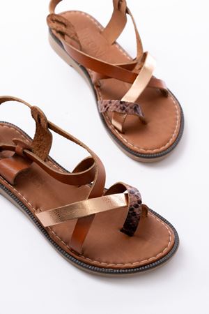 205-08 Taba Garni  Ortopedik Hakiki Deri Kadın Sandalet 