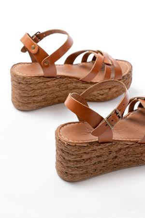 684-030 Taba Ortopedik Hakiki Deri Dolgu Kadın Sandalet