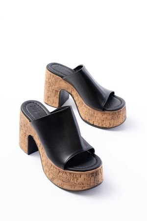 N-7308 Siyah Kalın Yüksek Taban Kadın Terlik 