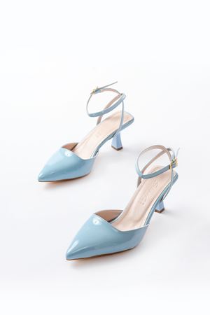 ST-004 Bebe Mavi Rugan Günlük 7 cm Topuklu Bayan Ayakkabı 