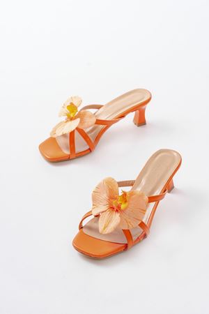 S-622 Orange Orkide Detaylı İnce Topuklu Kadın Terlik  