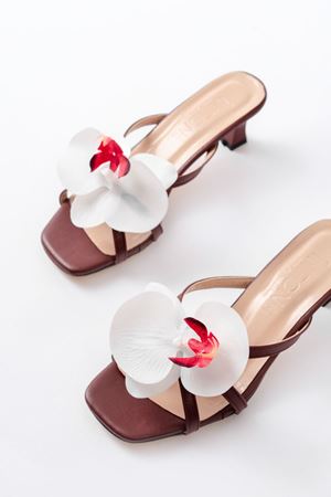 S-622 Bordo Orkide Detaylı İnce Topuklu Kadın Terlik   