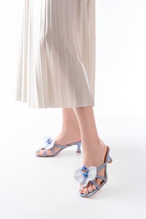 S-622 Bebe Mavi Orkide Detaylı İnce Topuklu Kadın Terlik  