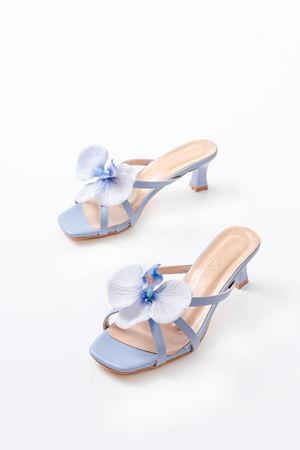 S-622 Bebe Mavi Orkide Detaylı İnce Topuklu Kadın Terlik  