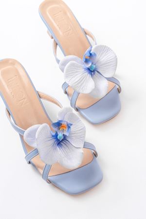 S-622 Bebe Mavi Orkide Detaylı İnce Topuklu Kadın Terlik  