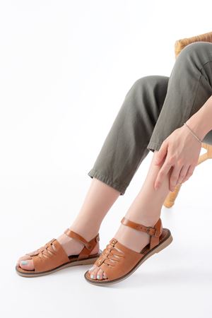 205-029 Tan Orthopedic Genuine Leather Women's Sandals