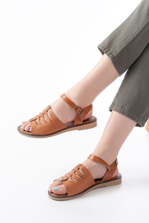 205-029 Taba Ortopedik Hakiki Deri Kadın Sandalet  