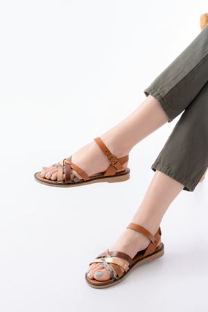 205-093 Tan Garni Genuine Leather Orthopedic Sole Women Sandals