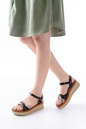 730-037 Black Mirror Genuine Leather Orthopedic Sole Women Sandals