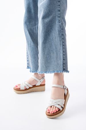 730-138 White Knit Genuine Leather Orthopedic Sole Women Sandals