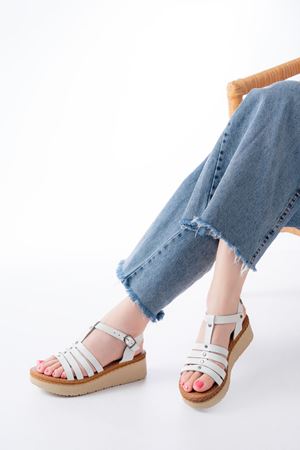 730-142 White Genuine Leather Orthopedic Sole Women Sandals