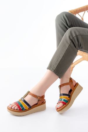 730-142 Multi Genuine Leather Orthopedic Sole Women Sandals