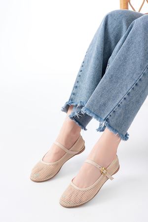 6325 Bej Fileli Baret Toka Detaylı Günlük Kadın Babet 