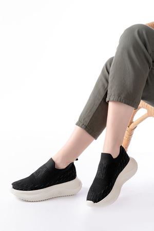 DM-707  Siyah Fileli Beyaz Faillant Taban Taş Aksesuarlı Günlük Spor Ayakkab